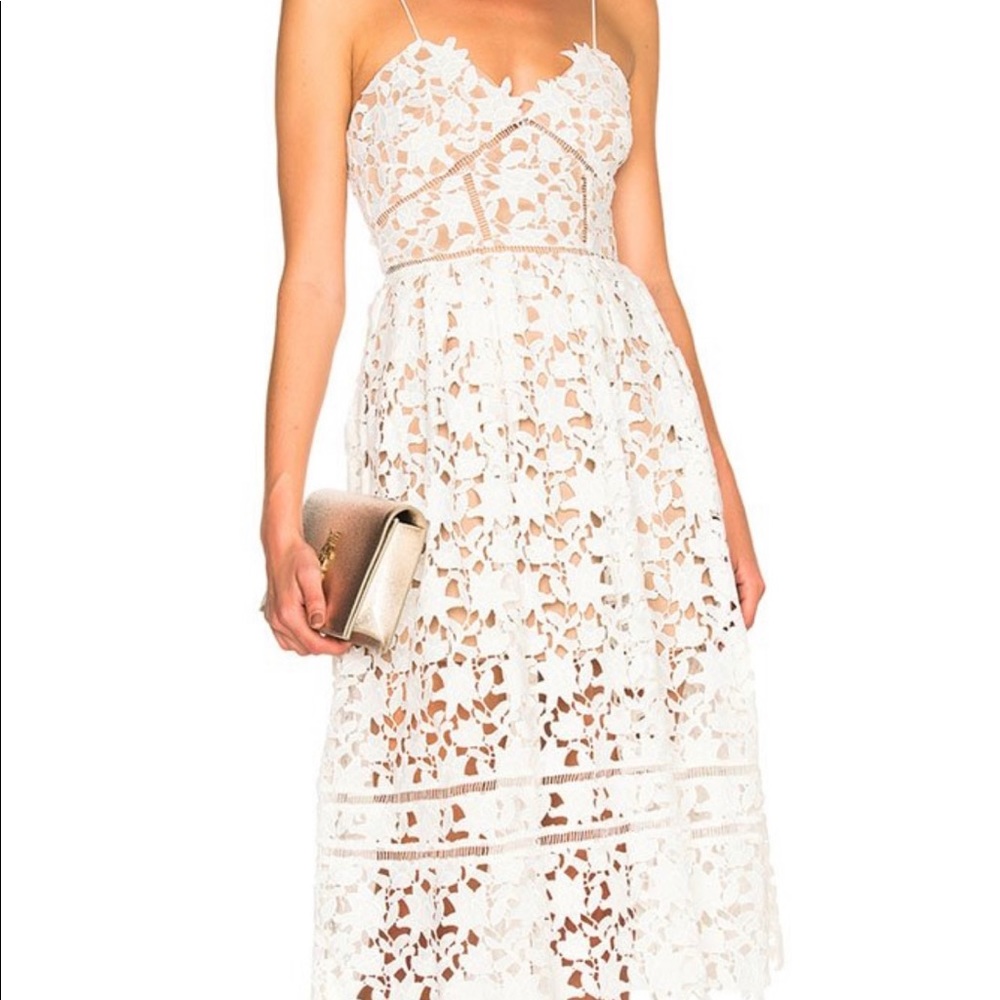 White lace pattern midi dress